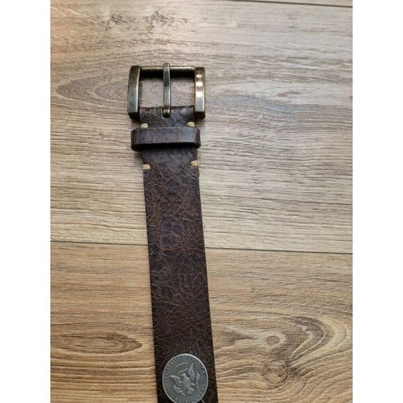 Vintage Trafalgar Italian Coin Belt Crackle Leather Bronze Rustic Sz L Brown - Picture 10 of 13